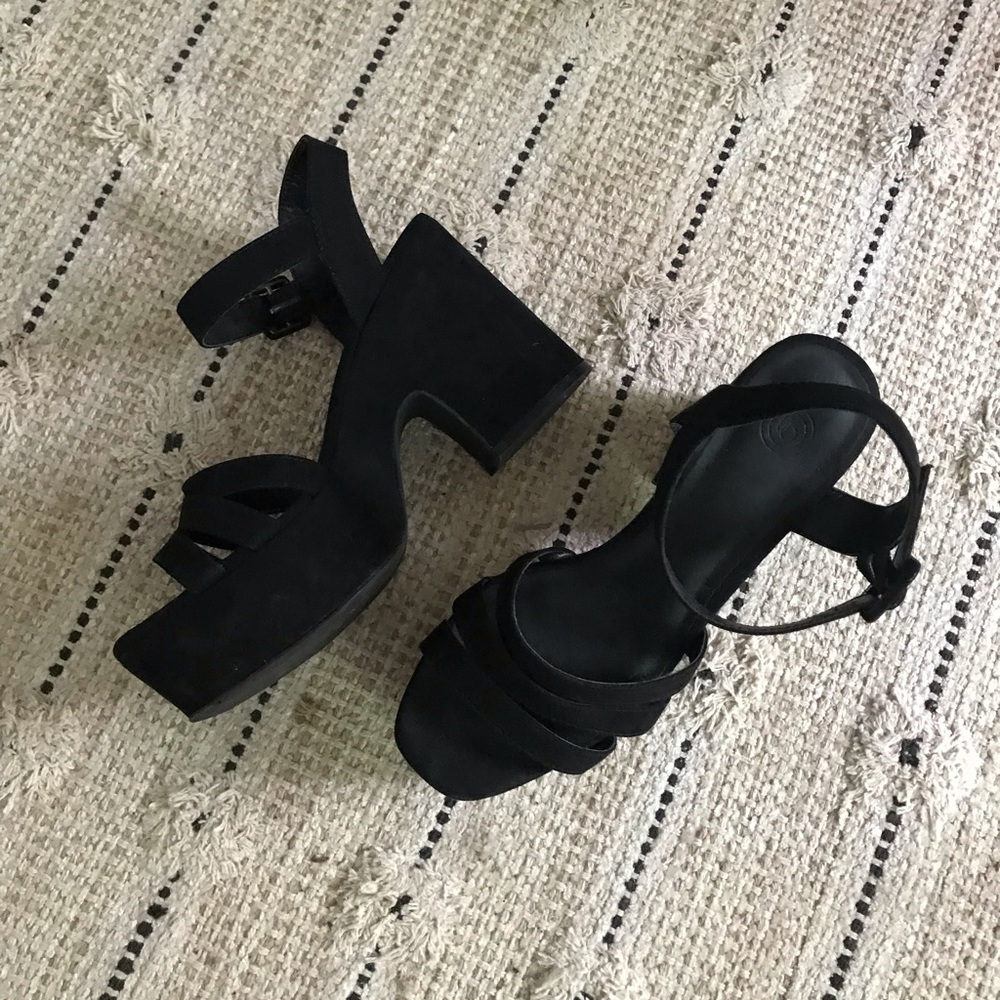 UO Black Suede Chunky Platform Sandals